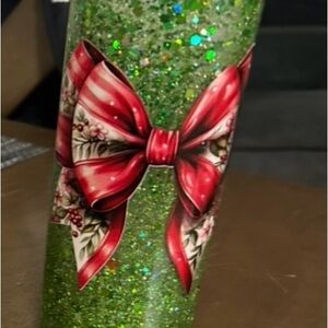 Green Glitter Tumbler with Red Bow